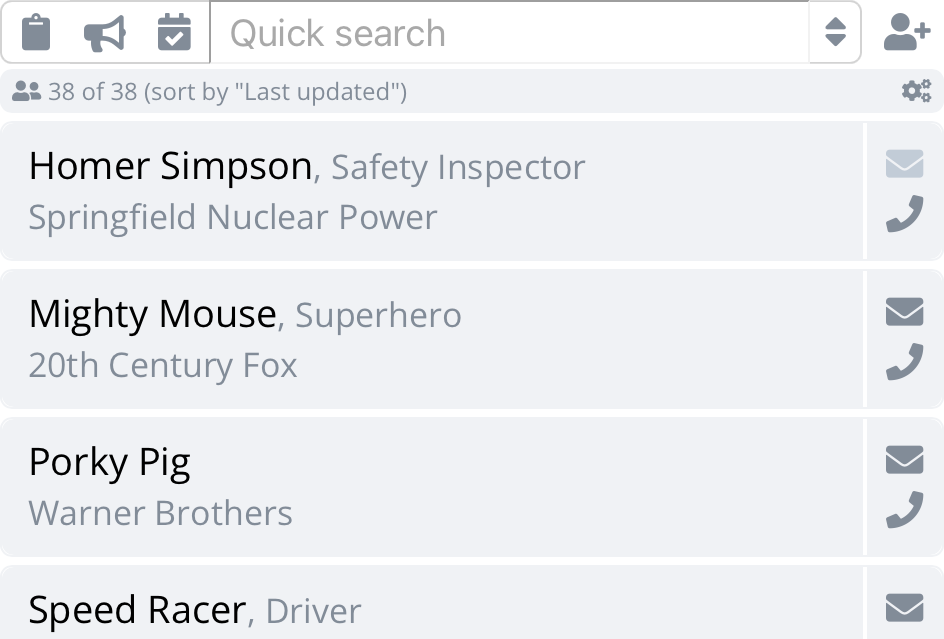 A screenshot of the contact list