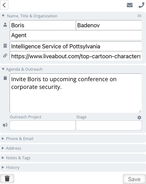A screenshot of the contact form