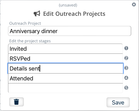 A screenshot of the 'Edit Outreach Project' dialog box