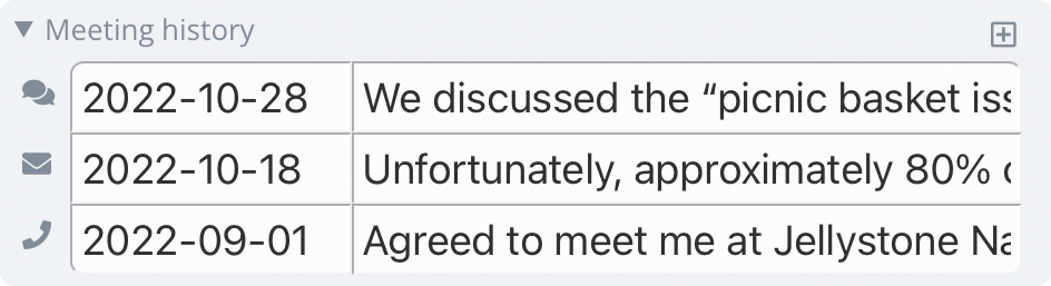 A screenshot of a meeting history