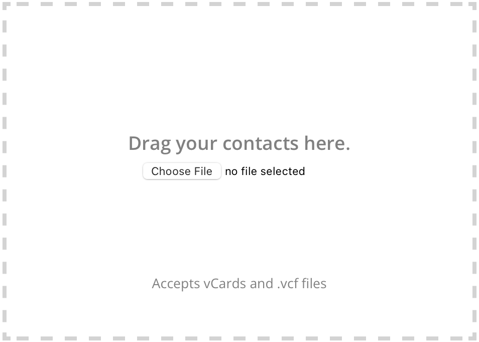 A screenshot of the drop zone for importing vCard files